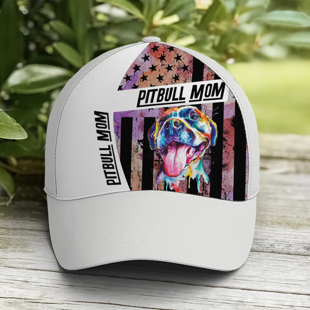 Pitbull Mom American Flag White Classic Baseball Cap Coolspod