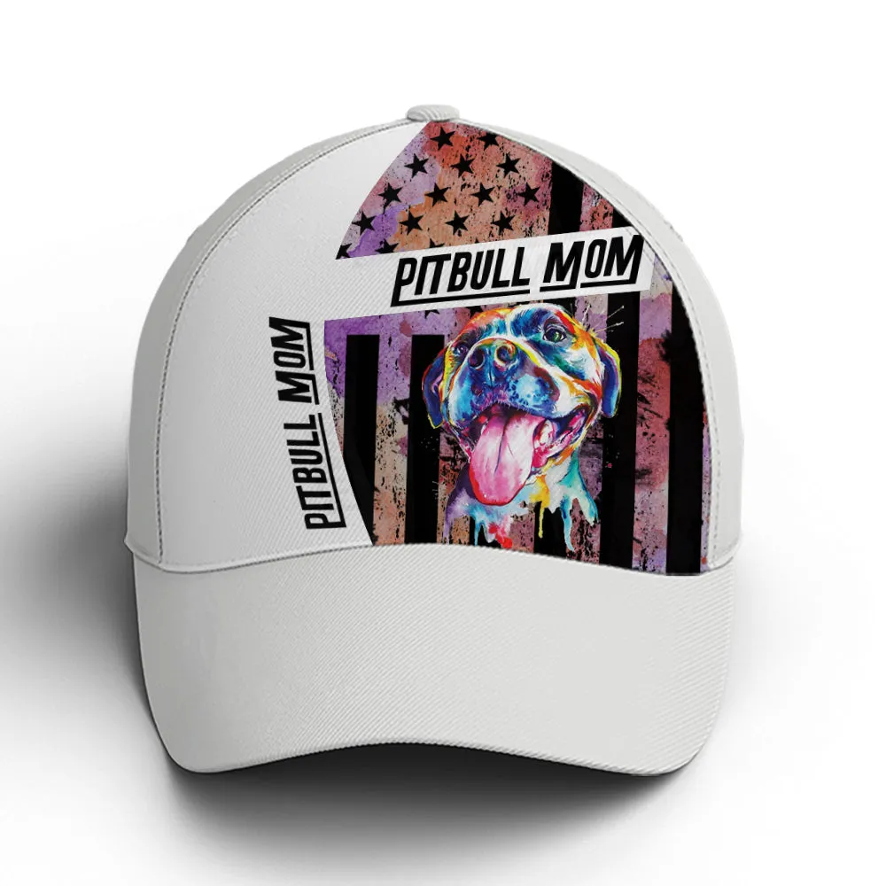 Pitbull Mom American Flag White Classic Baseball Cap Coolspod