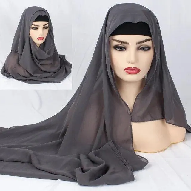 Plain Chiffon Instant Hijab Scarf  for Women