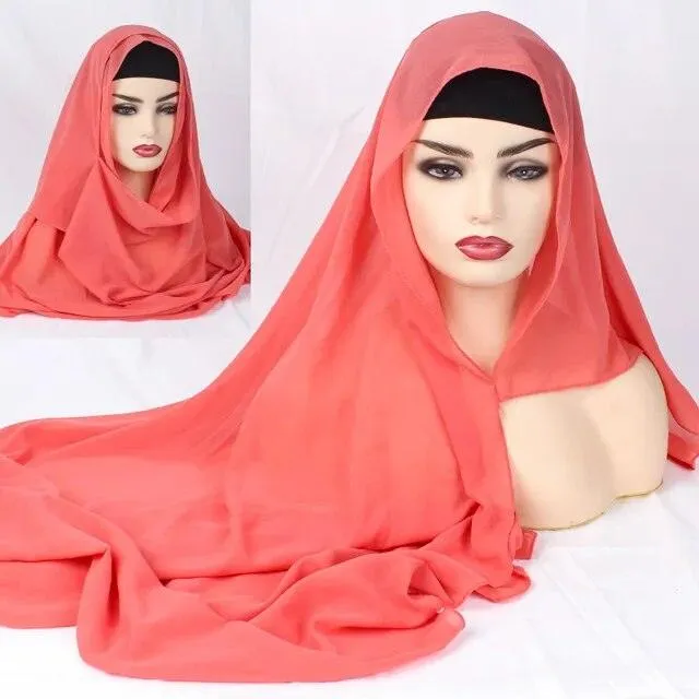 Plain Chiffon Instant Hijab Scarf  for Women