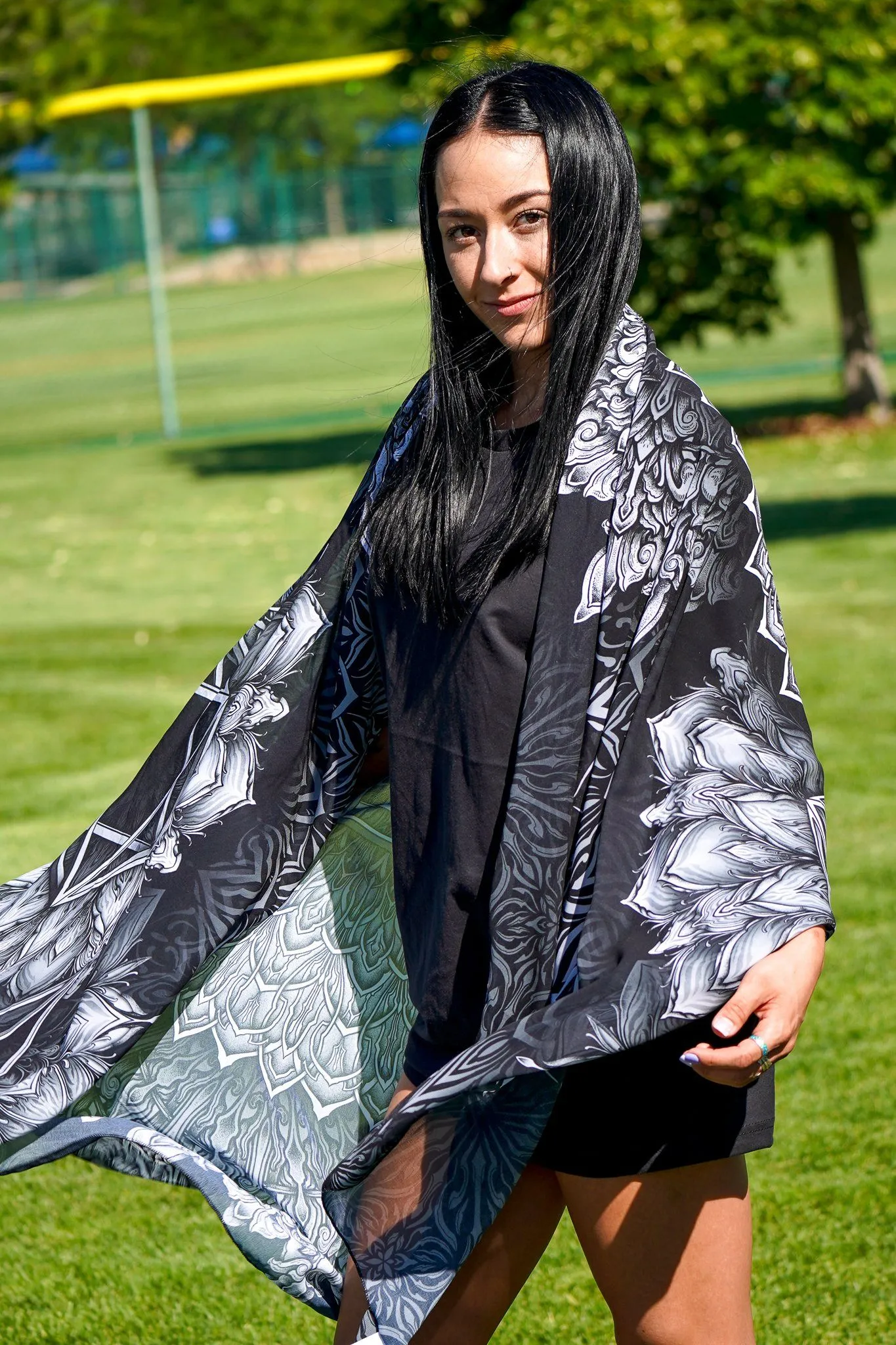 Platonic Mandala Black Chiffon Sarong