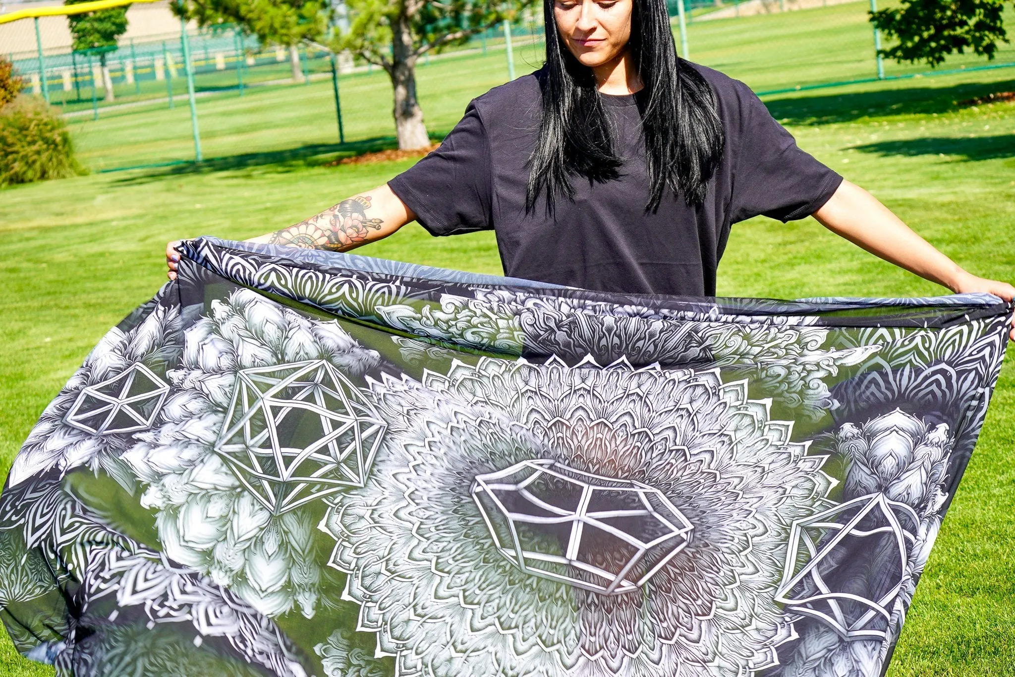 Platonic Mandala Black Chiffon Sarong