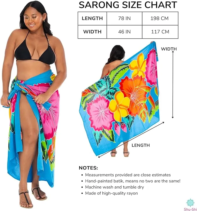 Plus Size Hand-Painted Floral Sarong Wrap - Beach Cover-Up by SHU-SHI