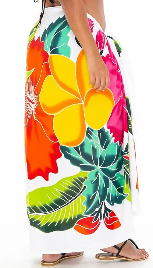 Plus Size Hand-Painted Floral Sarong Wrap - Beach Cover-Up by SHU-SHI