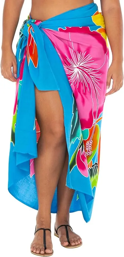 Plus Size Hand-Painted Floral Sarong Wrap - Beach Cover-Up by SHU-SHI