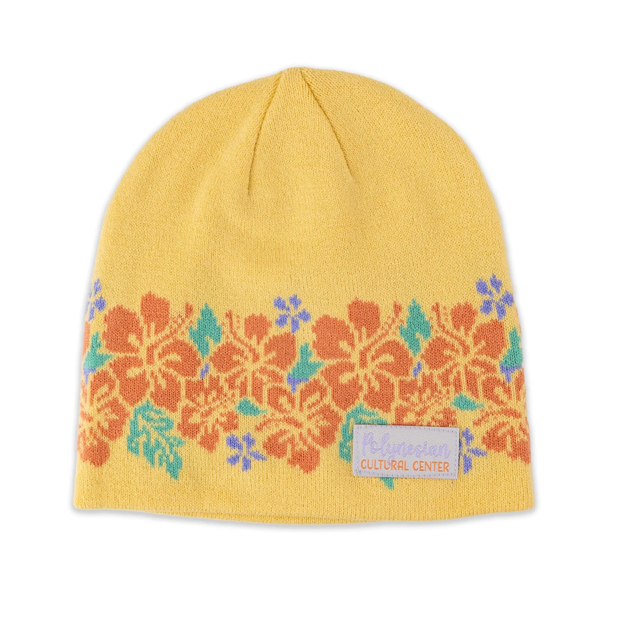 Polynesian Cultural Center "Plumeria" Knitted Beanie Cap- Yellow