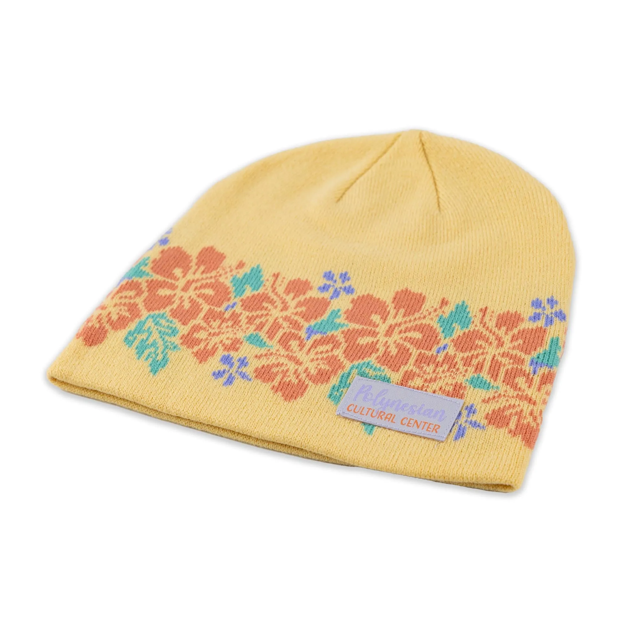 Polynesian Cultural Center "Plumeria" Knitted Beanie Cap- Yellow