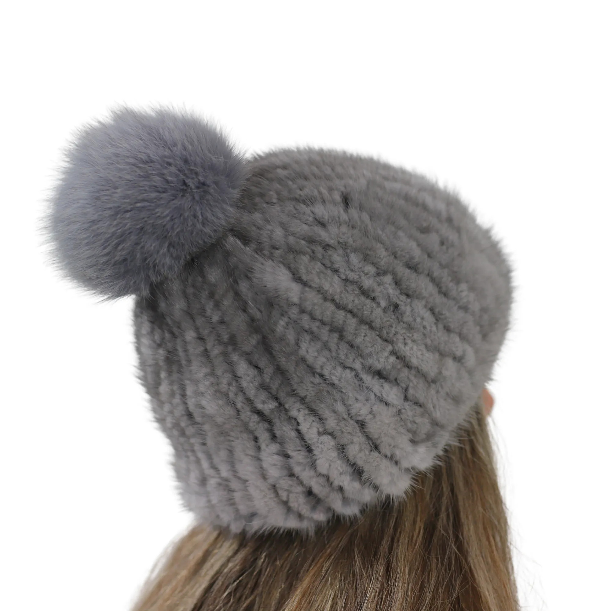 Pom Pom Mink Beanie