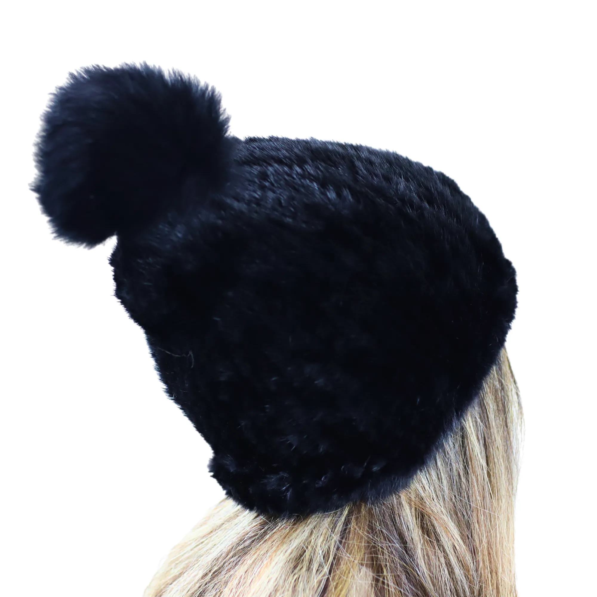 Pom Pom Mink Beanie