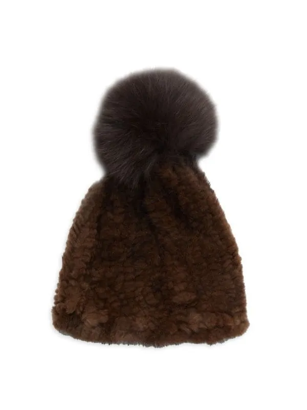 Pom Pom Mink Beanie