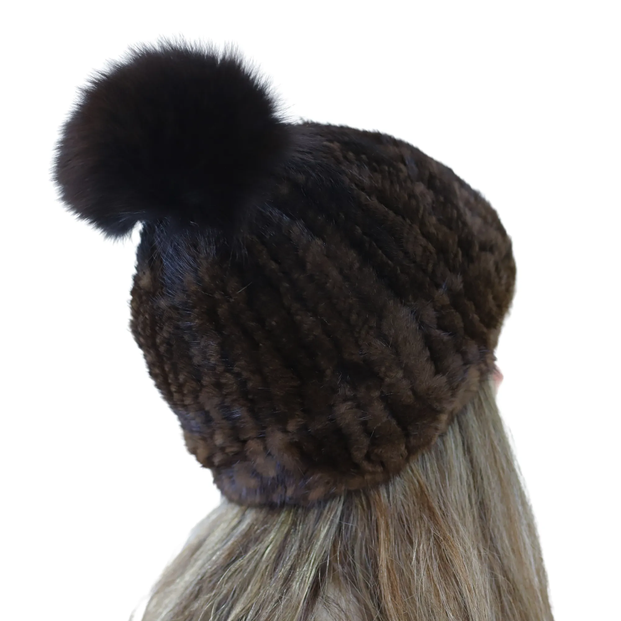 Pom Pom Mink Beanie