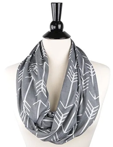 Pop Fashion Women's Arrow Patterned Infinity Scarf with Zipper Pocket, Travel Infinity Scarves