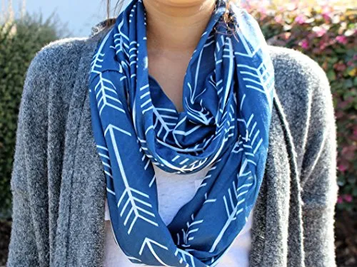 Pop Fashion Women's Arrow Patterned Infinity Scarf with Zipper Pocket, Travel Infinity Scarves