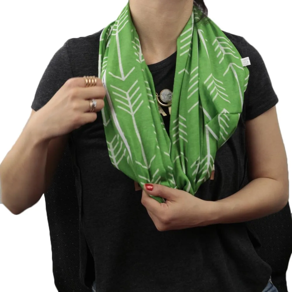 Pop Fashion Women's Arrow Patterned Infinity Scarf with Zipper Pocket, Travel Infinity Scarves