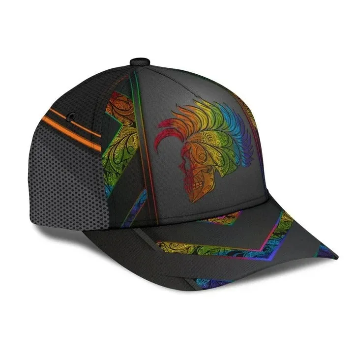 Pride Cap For Lesbian, Gaymer Gifts, Skull Warrior Rainbow Lgbt Printing Baseball Cap Hat