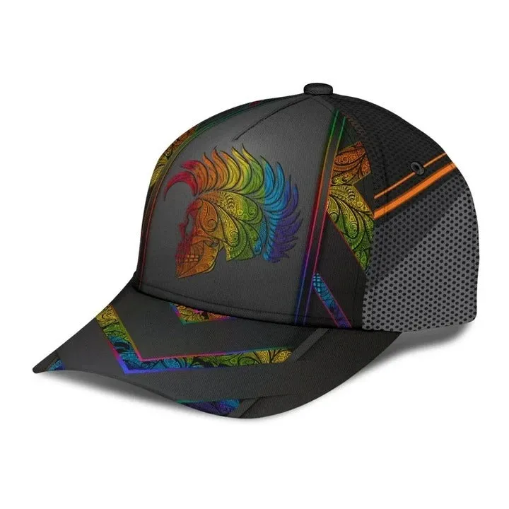 Pride Cap For Lesbian, Gaymer Gifts, Skull Warrior Rainbow Lgbt Printing Baseball Cap Hat