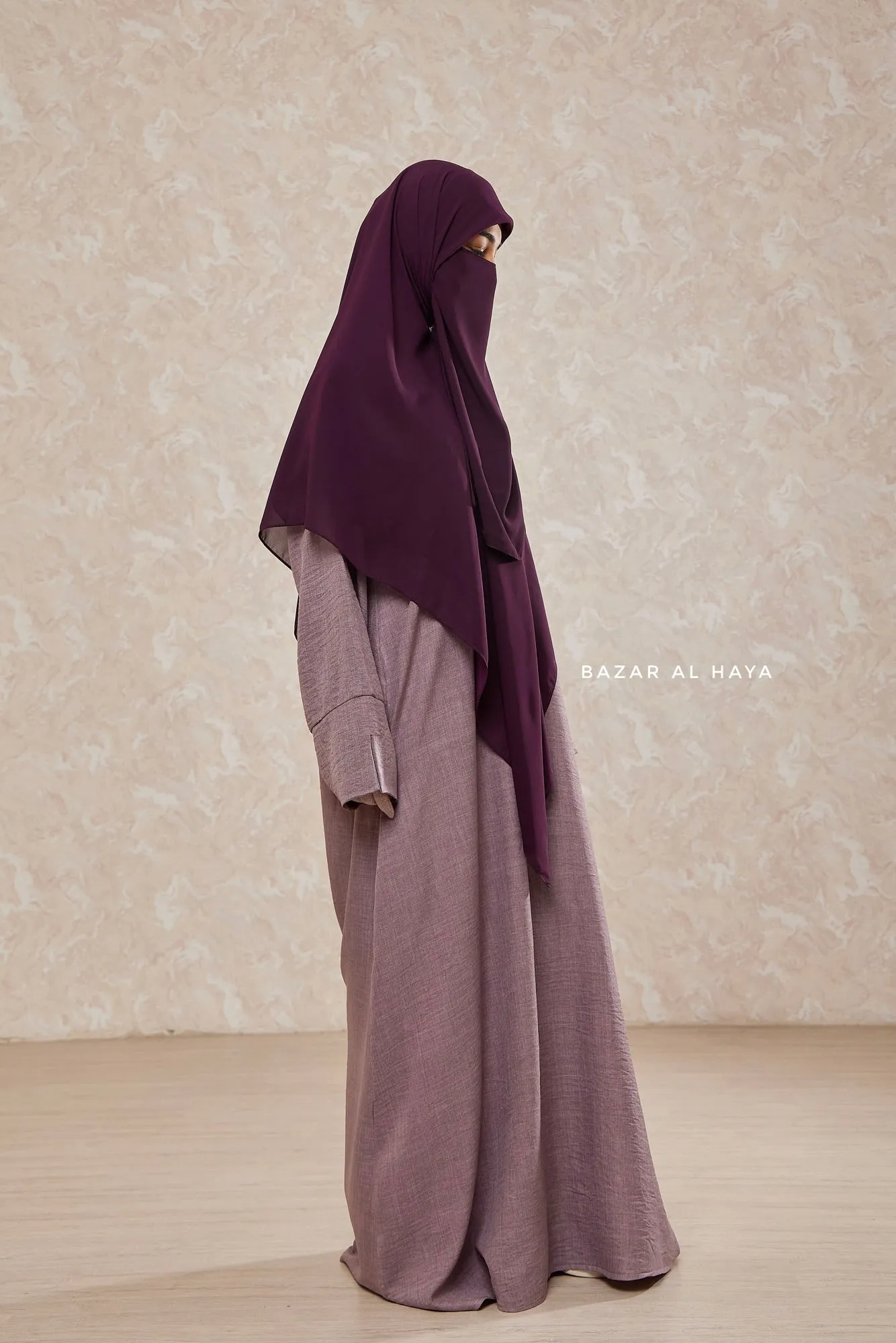 Purple Square Scarf With Half Niqab Set - Super Breathable - Quality