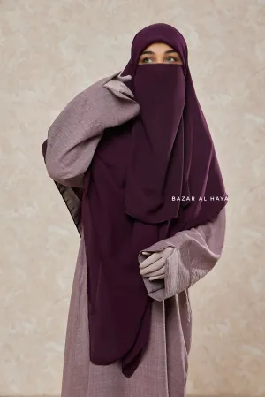 Purple Square Scarf With Half Niqab Set - Super Breathable - Quality