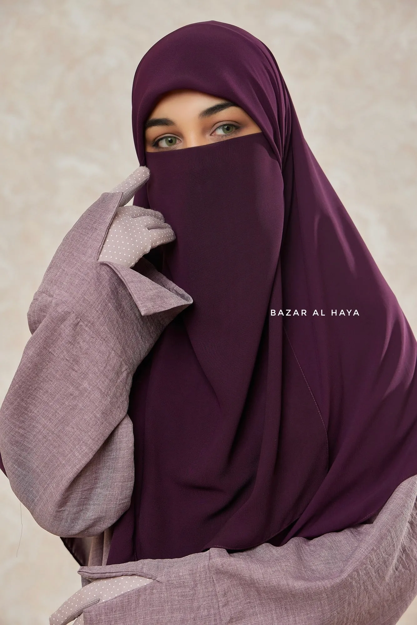 Purple Square Scarf With Half Niqab Set - Super Breathable - Quality