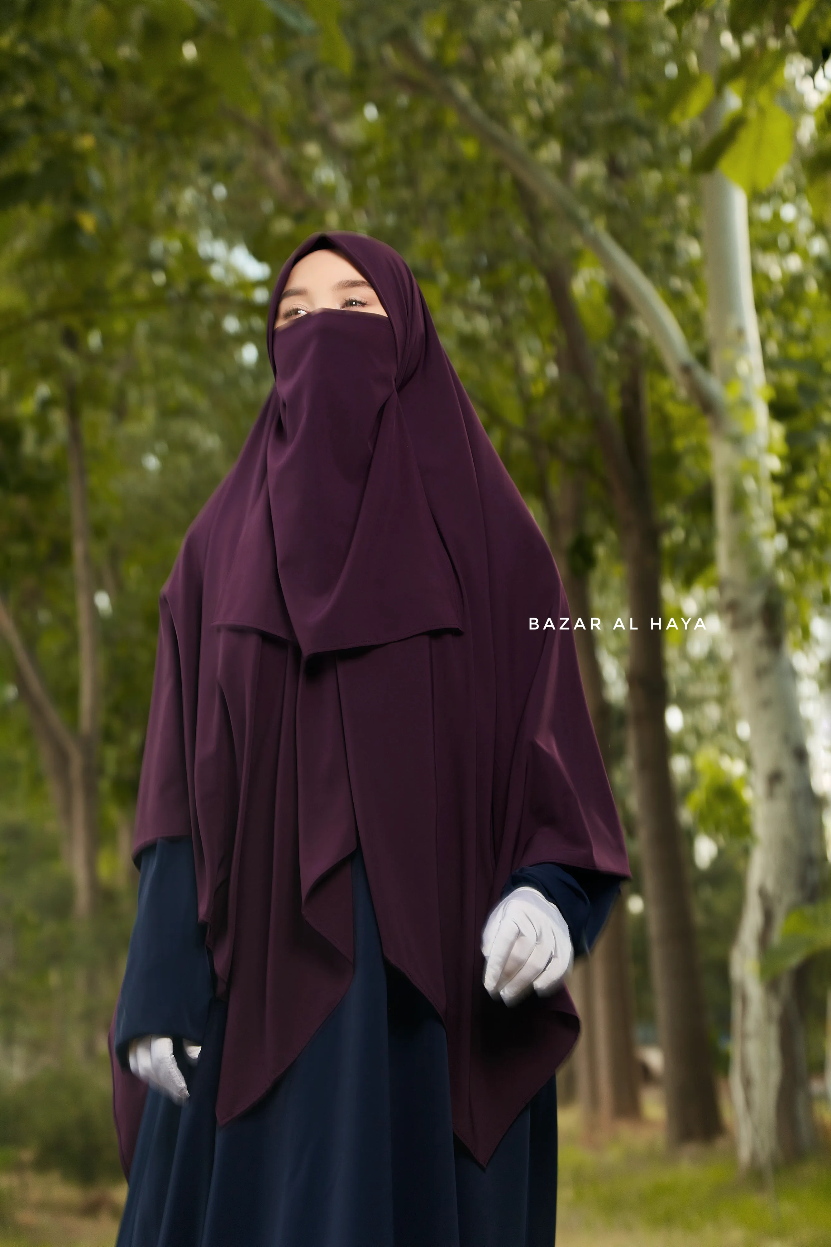 Purple Square Scarf With Half Niqab Set - Super Breathable - Quality