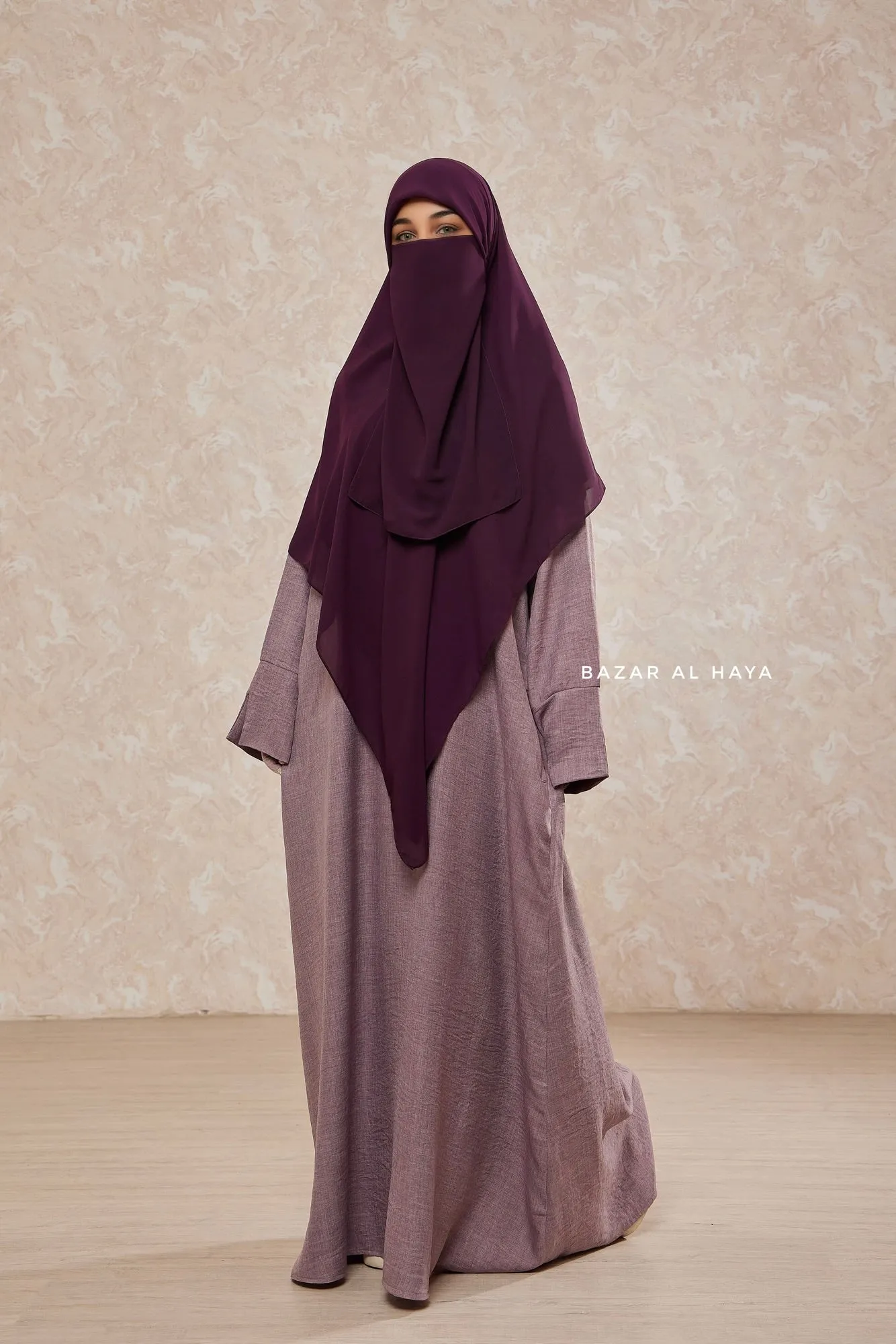 Purple Square Scarf With Half Niqab Set - Super Breathable - Quality