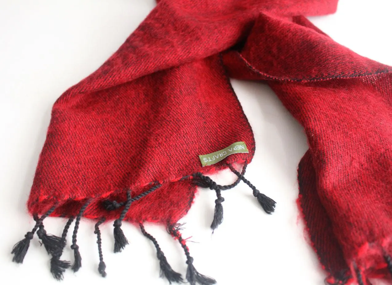 Red Three Ply Woolen Muffler Scarf