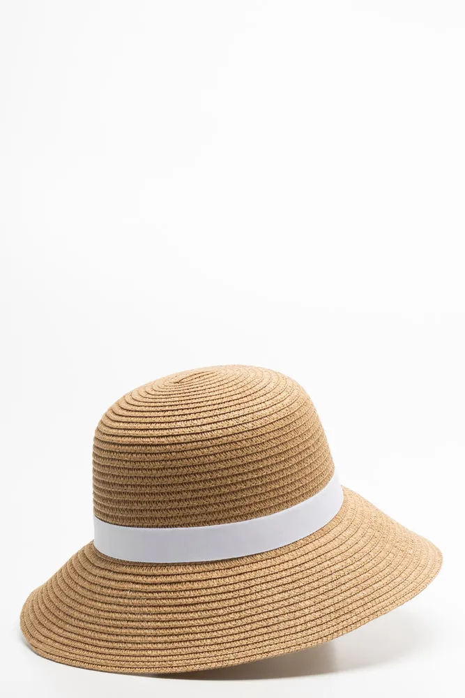 Ribbon Floppy Sunhat Natural And White