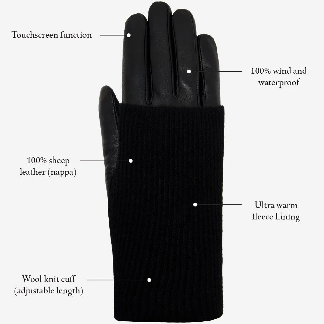 Riley – sheepskin leather gloves with knit cuff & touchscreen feature