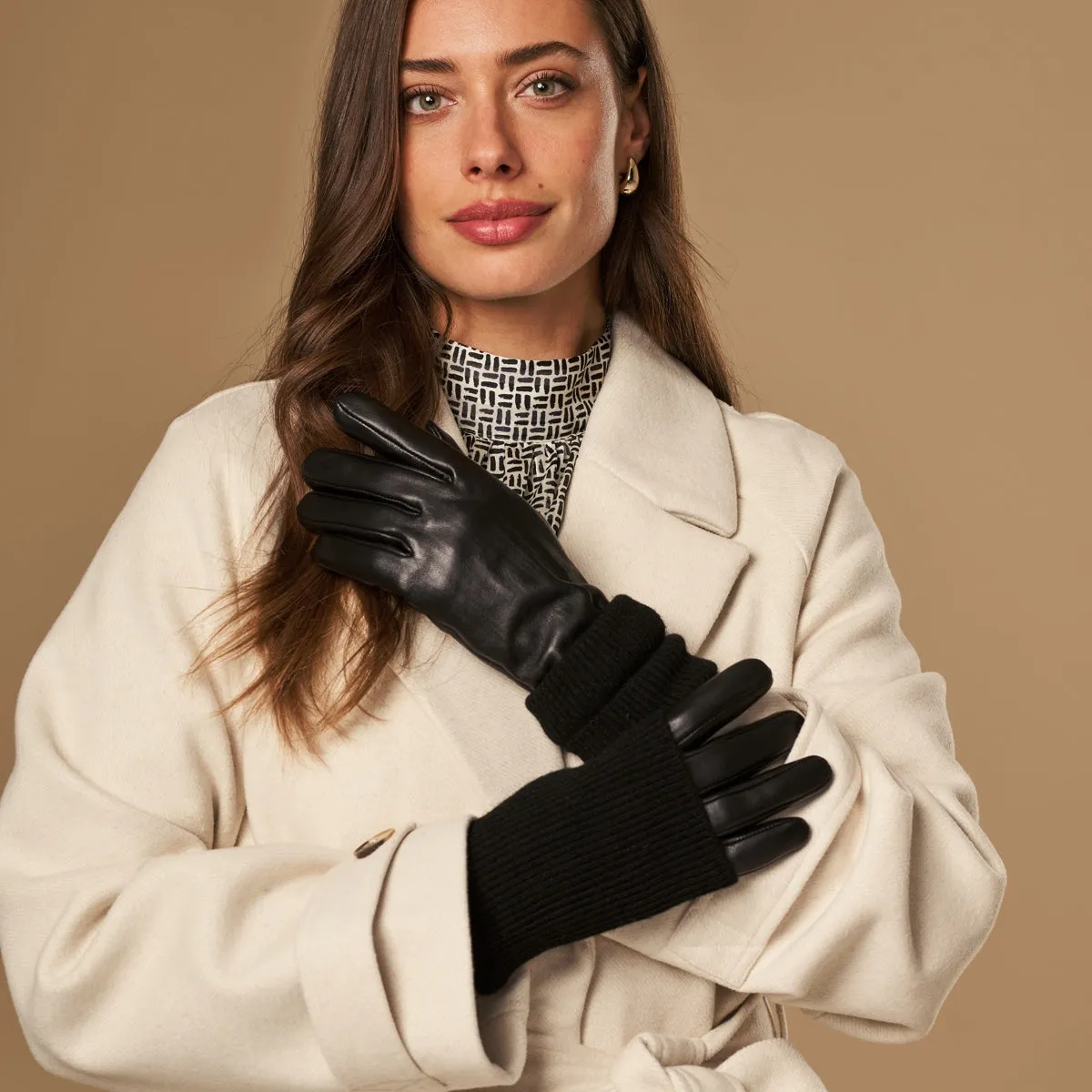 Riley – sheepskin leather gloves with knit cuff & touchscreen feature