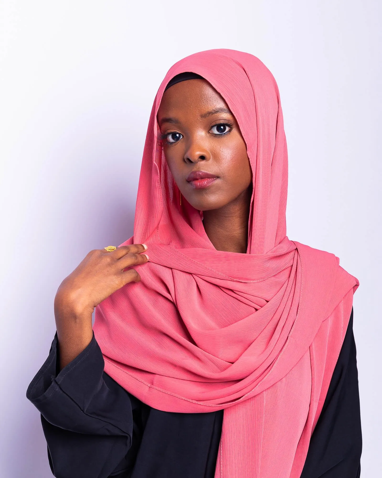 Rouge Pink Ribbed Chiffon Hijab