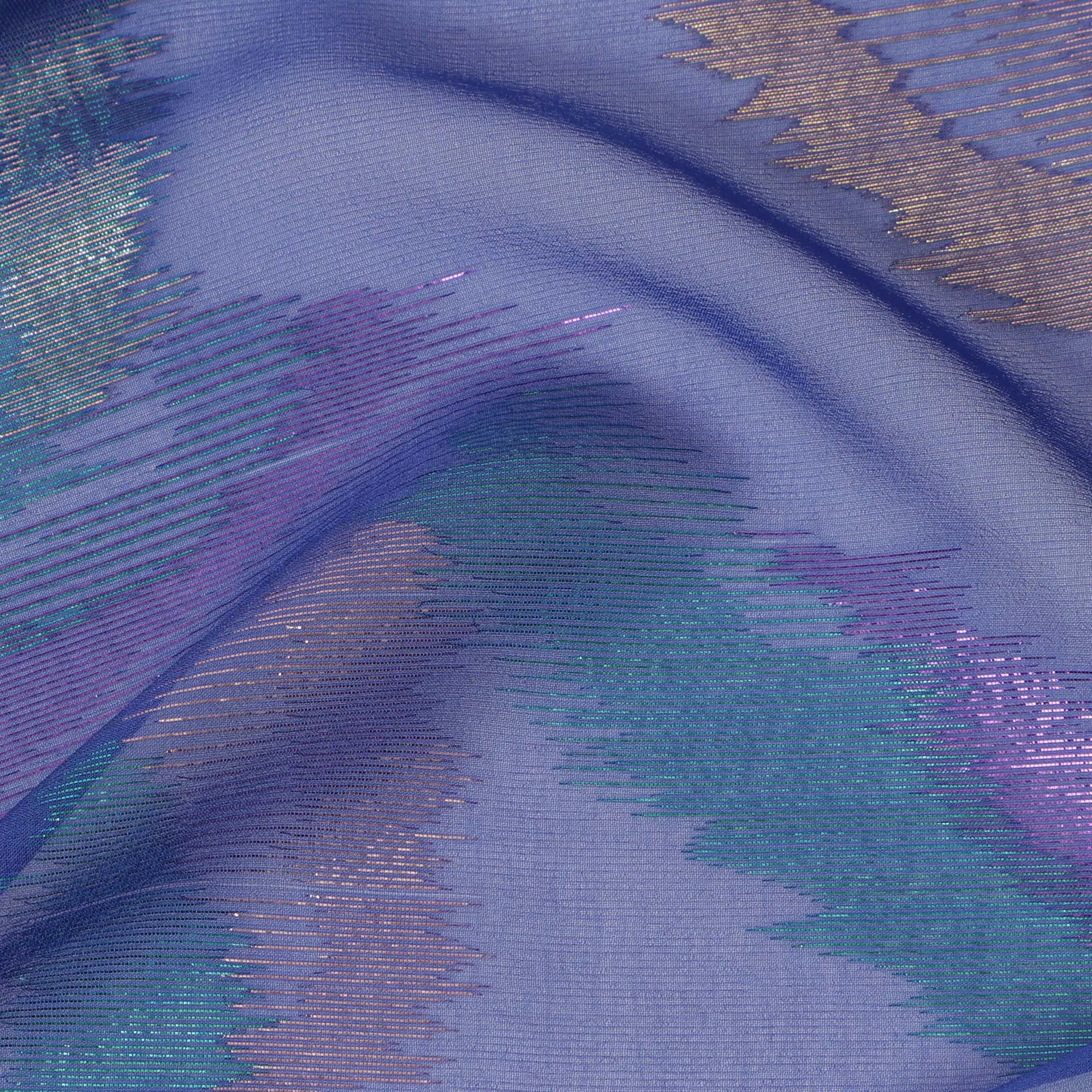 Royal Blue Silk Chiffon Fabric with Metallic Lurex Design, 110 cm Width-D20678