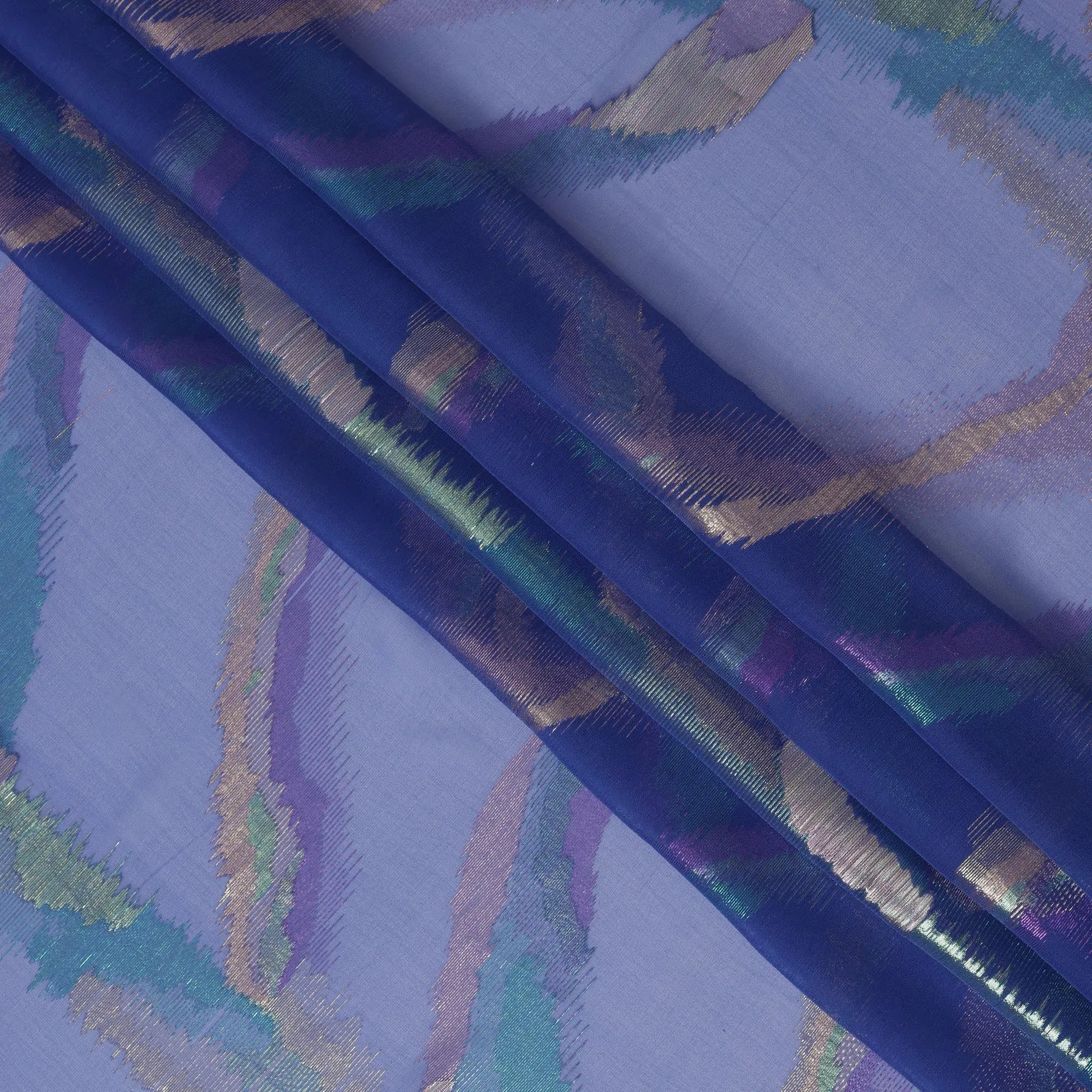 Royal Blue Silk Chiffon Fabric with Metallic Lurex Design, 110 cm Width-D20678