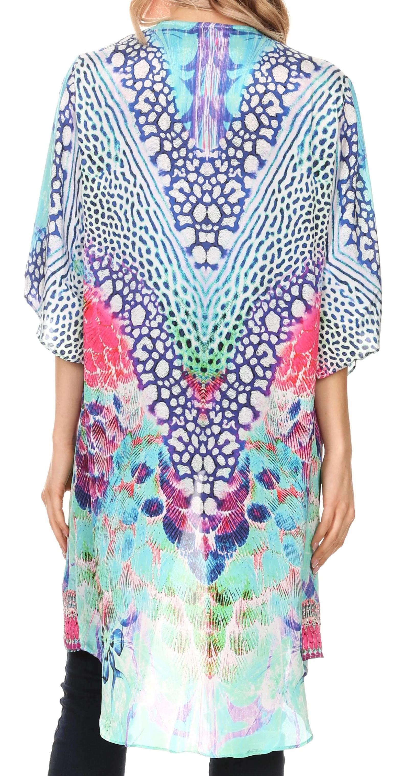 Sakkas Denora Women's Casual Draped Kimono Short Sleeve Boho Open Front Cardigan