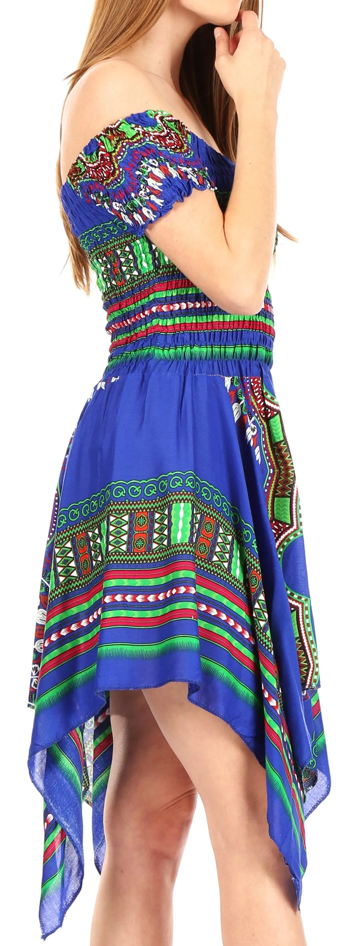 Sakkas Femi Women's Casual Cocktail Off Shoulder Dashiki African Stretchy Dress