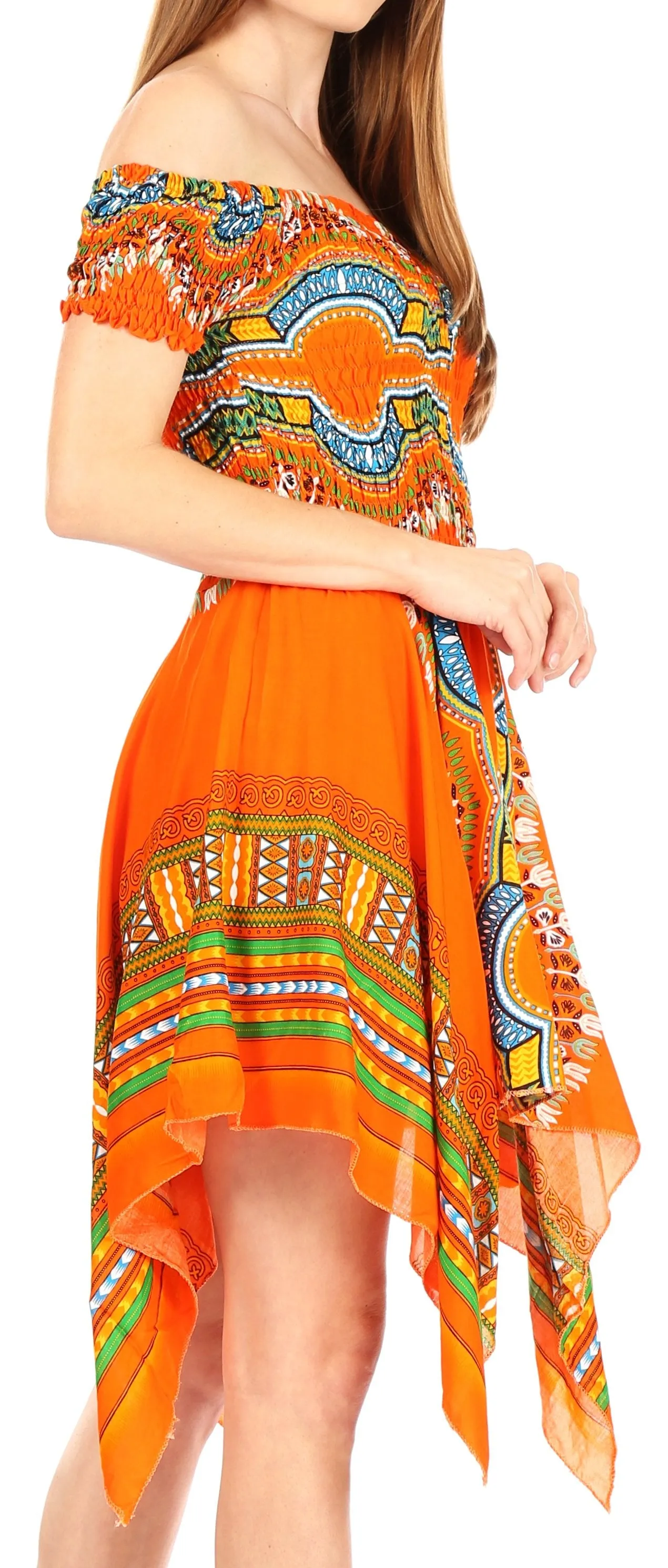 Sakkas Femi Women's Casual Cocktail Off Shoulder Dashiki African Stretchy Dress