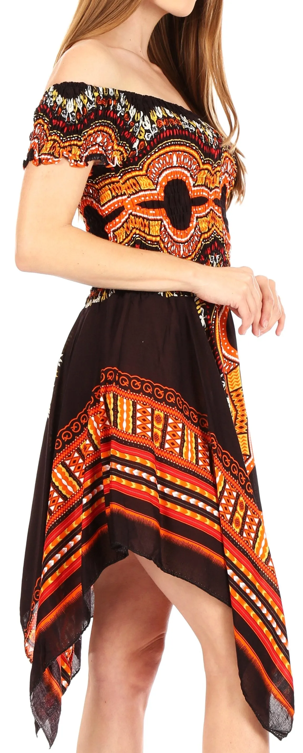 Sakkas Femi Women's Casual Cocktail Off Shoulder Dashiki African Stretchy Dress