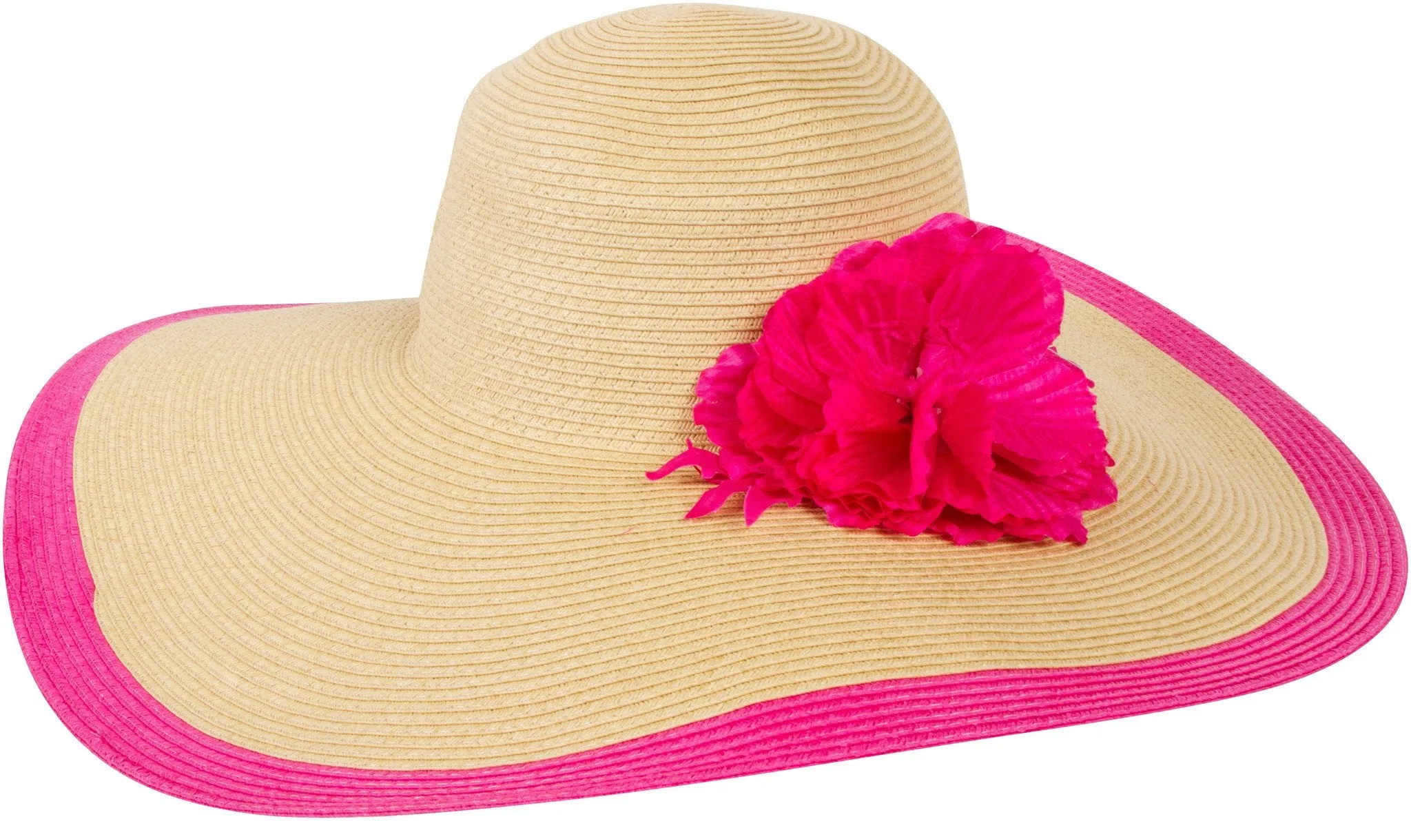 Sakkas Floral Floppy Hat With Bright Striped Brim Accent