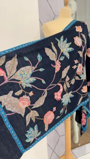 Shipra Midnight Blue Kalamkari Pashmina Scarf