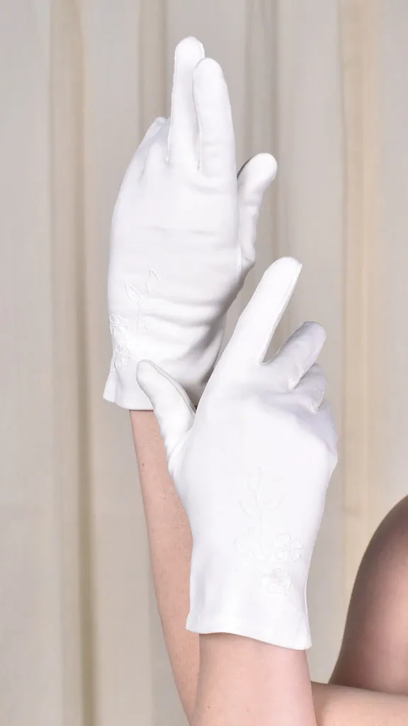 Short Off White Floral Vintage Gloves