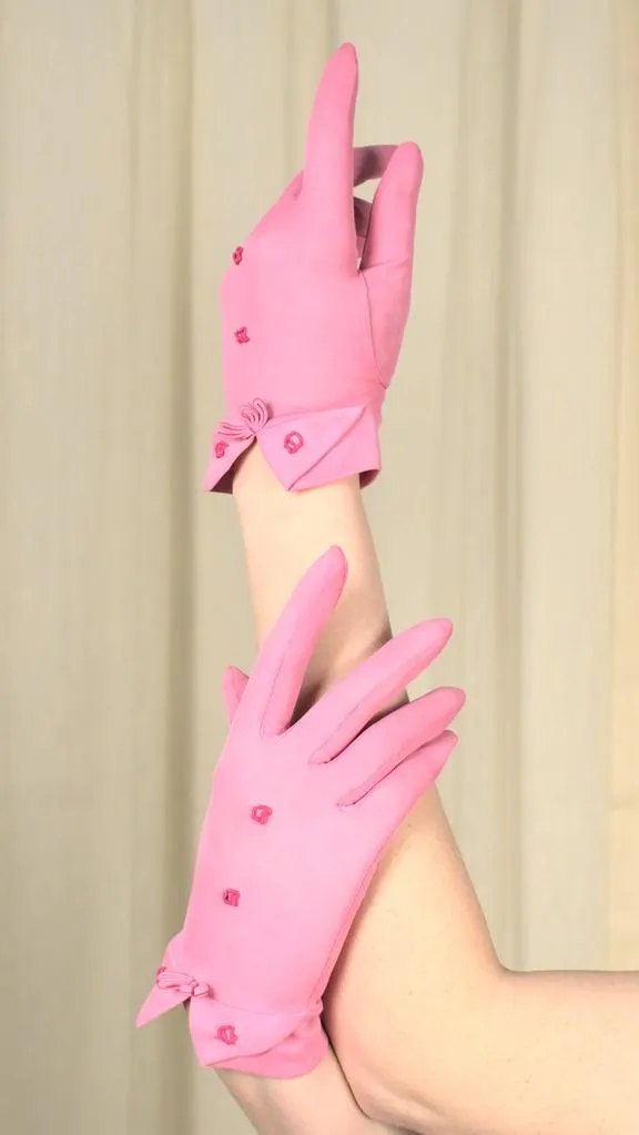 Short Pink Embroidered Gloves