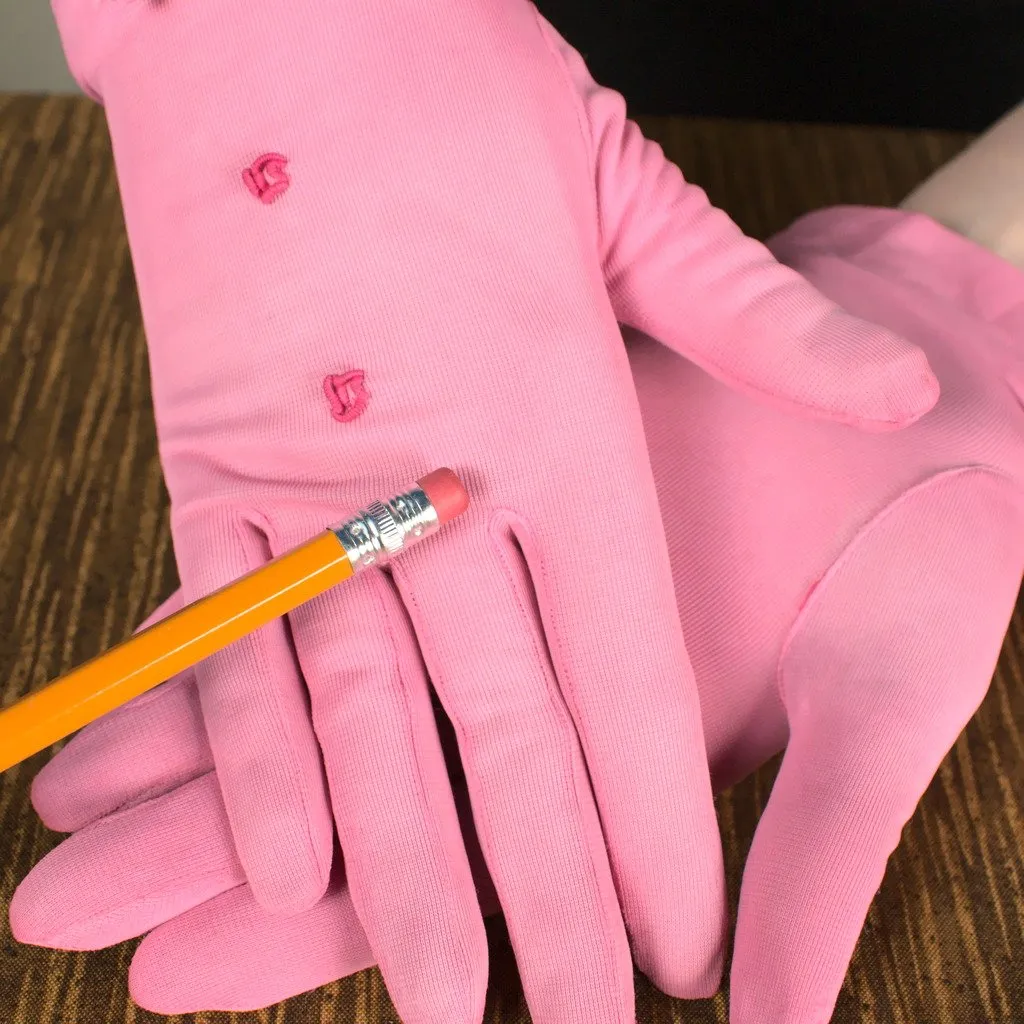 Short Pink Embroidered Gloves