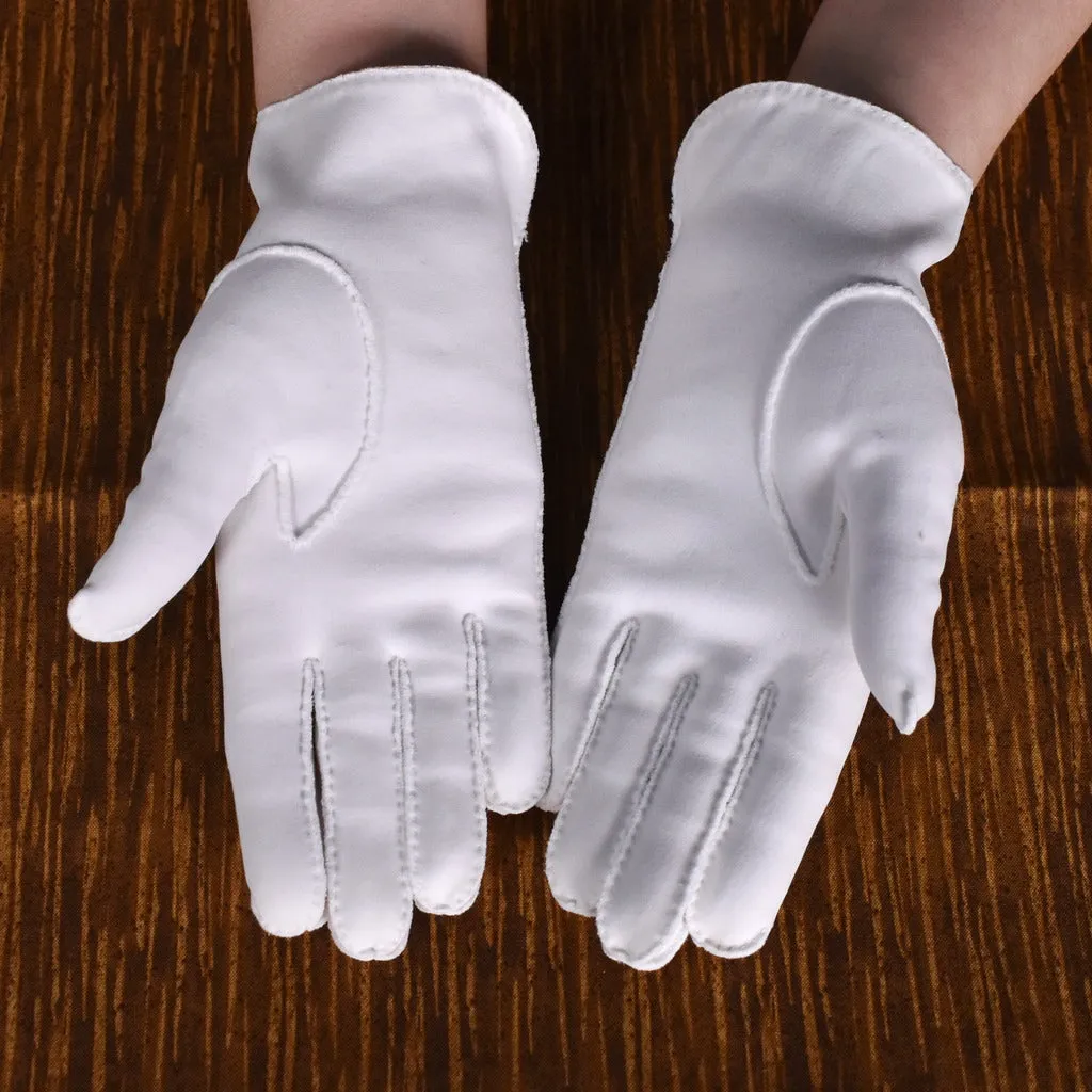 Short White Gloves with Embroidered Daisies