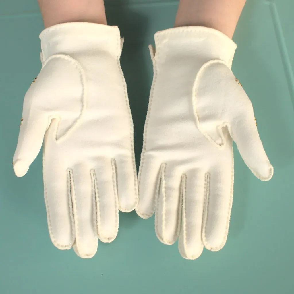 Short White Gold Bead Gloves