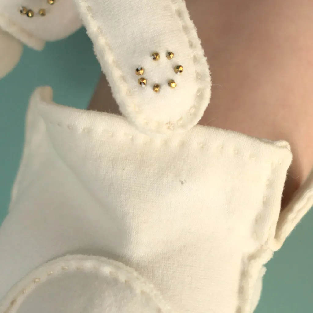 Short White Gold Bead Gloves