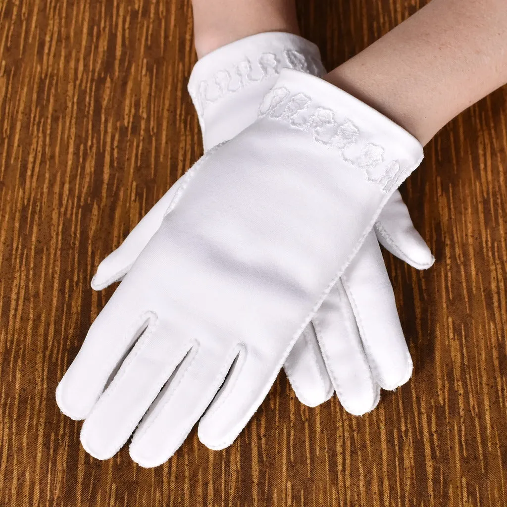 Short White Squiggle Vintage Gloves