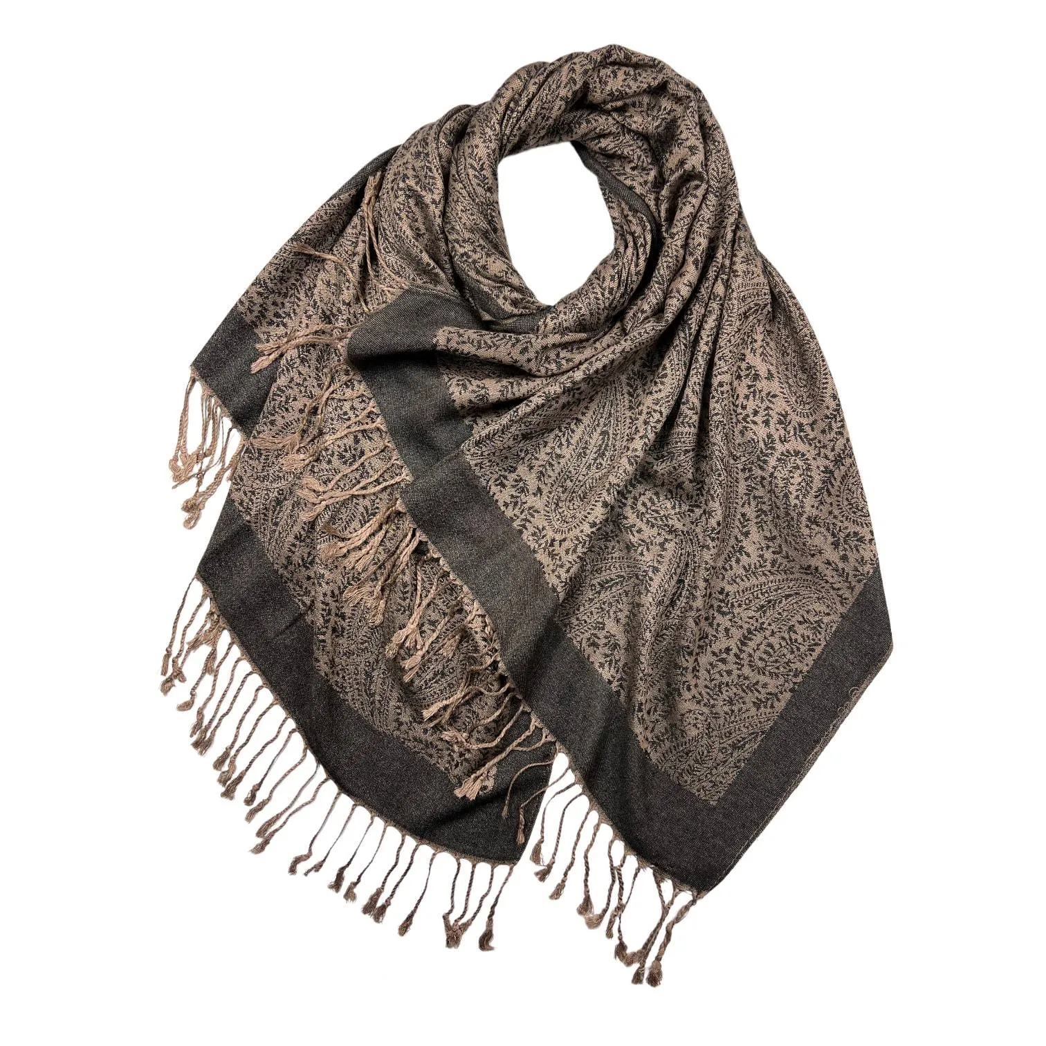 Silver Grey Paisley Print Pashmina