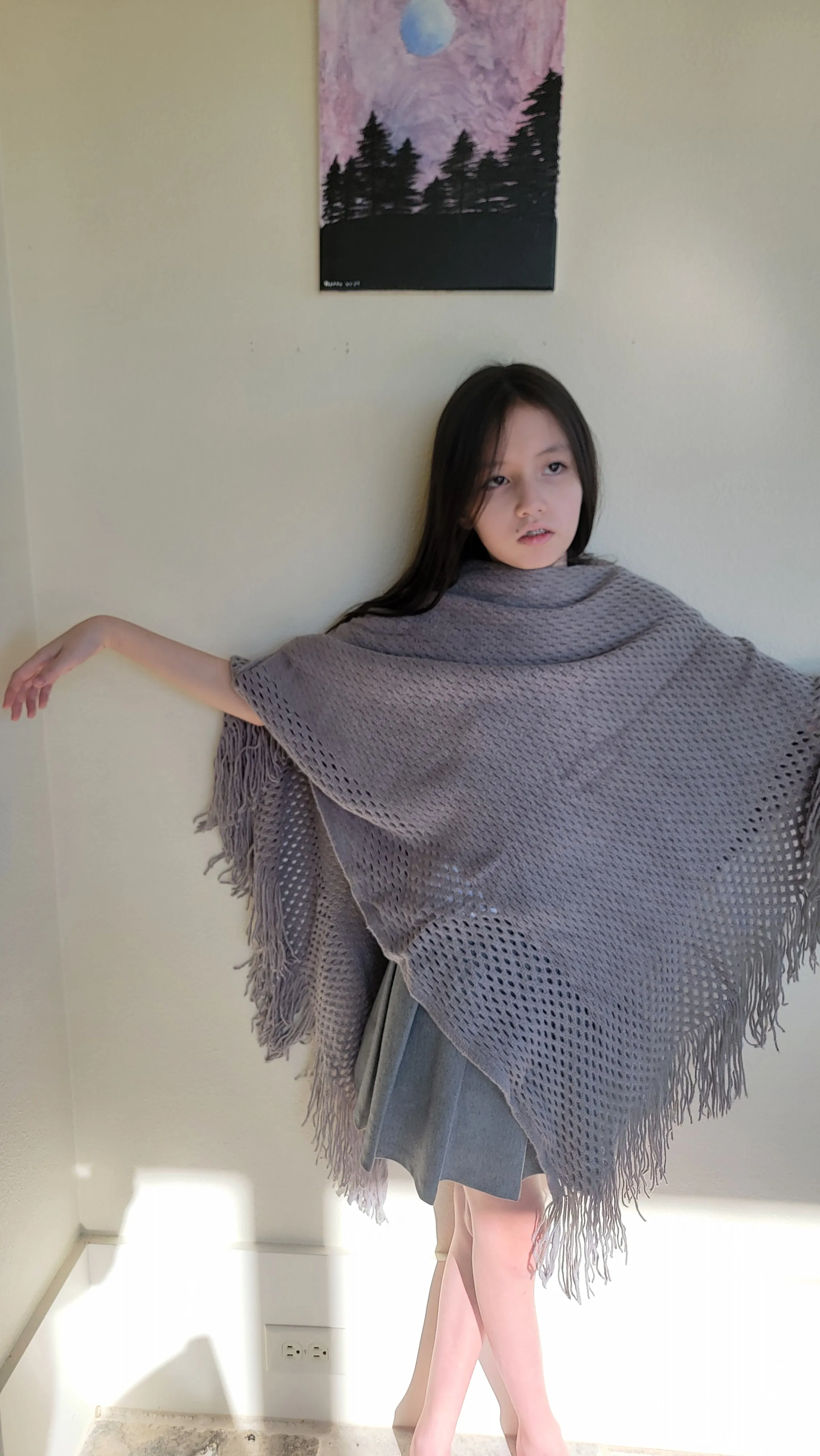 Silver Poncho Luxurious Velvet Soft