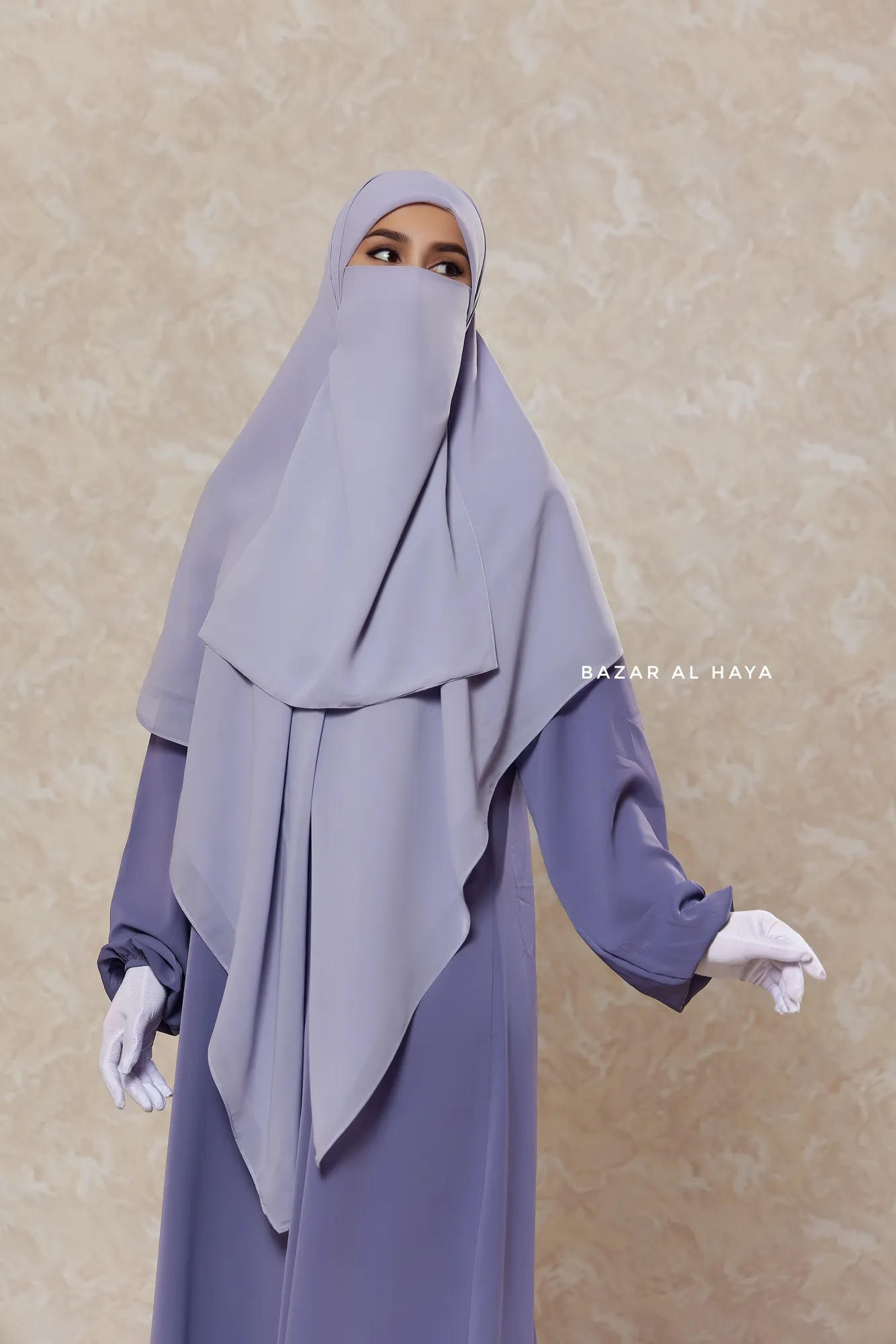 Silver Square Scarf With Half Niqab Set - Super Breathable - Quality