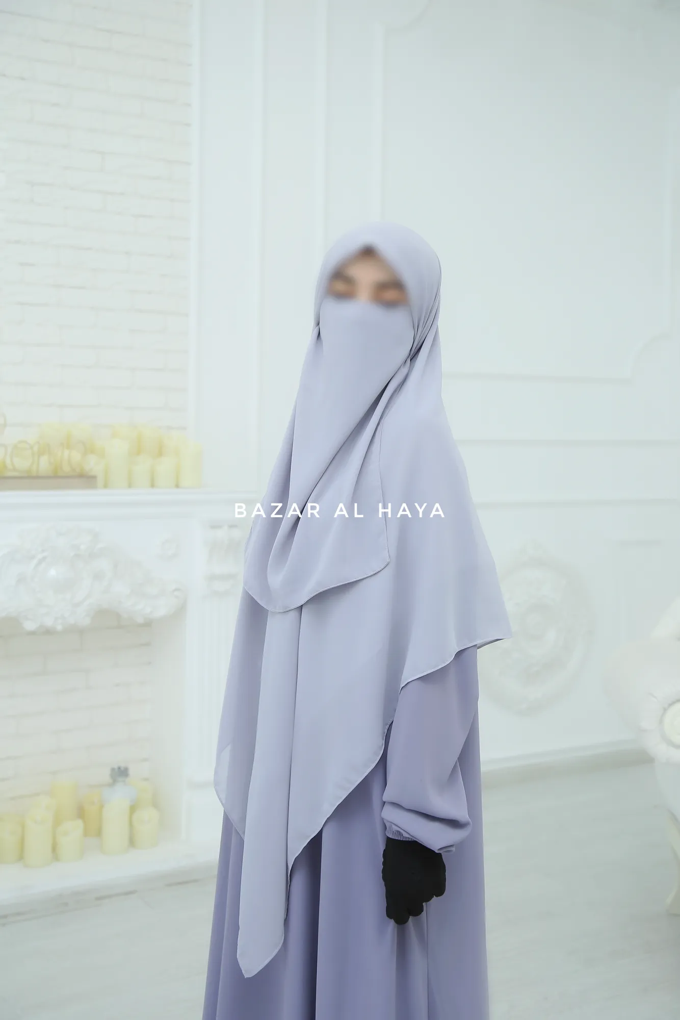 Silver Square Scarf With Half Niqab Set - Super Breathable - Quality