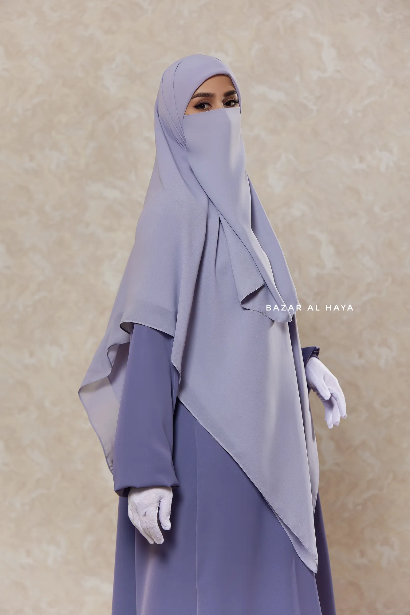 Silver Square Scarf With Half Niqab Set - Super Breathable - Quality